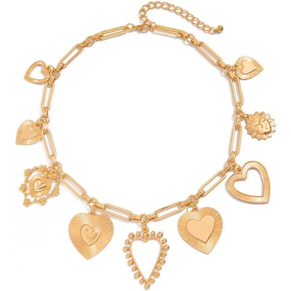 Gold Statement Necklace with Adjustable Chain - Heart Charm for Women - Picture 4 of 6